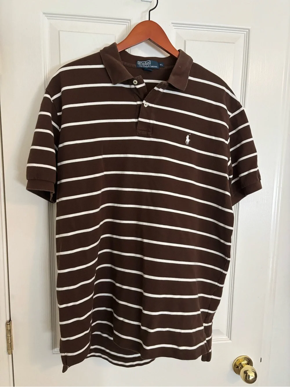 Ralph Lauren Brown and White Striped Polo Shirt